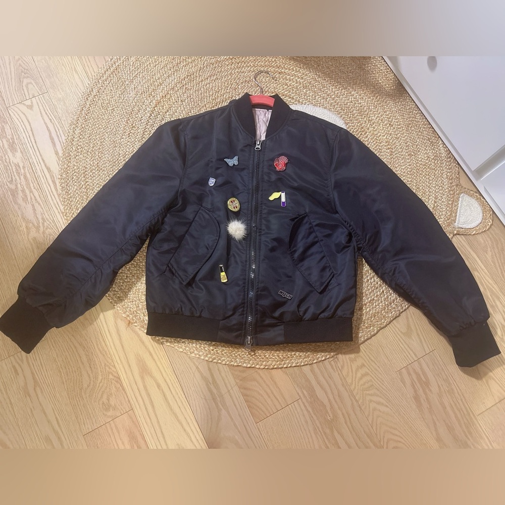 Women's Black Bomber Jacket with Patches